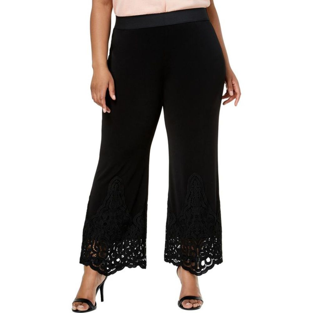 Alfani Black Wide-Leg Crochet Hem Pants